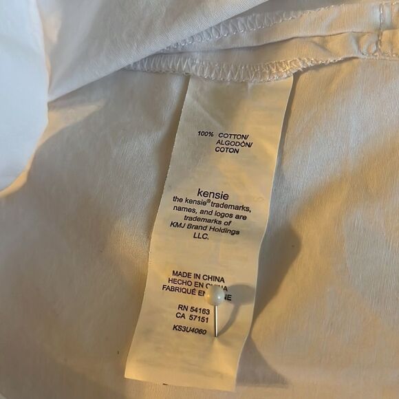 KENSIE white wrap front tie mid length sleeve top V-neck 100% cotton large - Picture 7 of 9